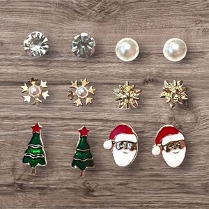 Cute Christmas Stud Earrings Set Of 6 Santa Claus Christmas Tree Snowflake